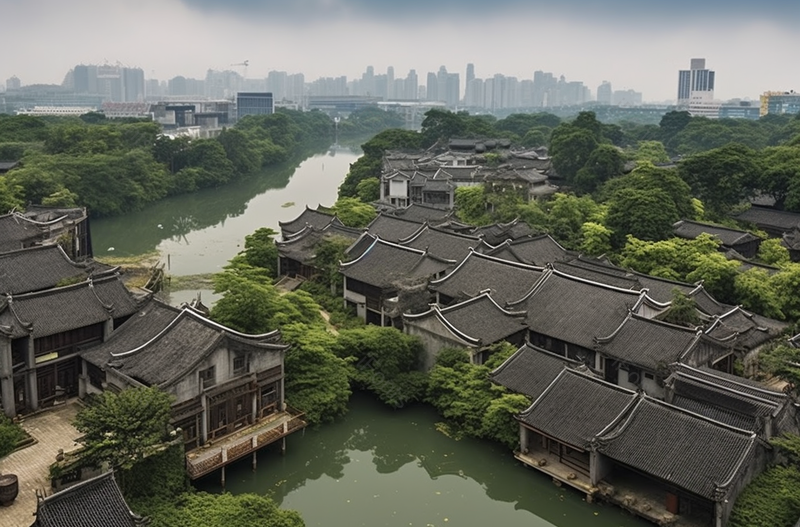 旅游胜地美丽的岭南印象园瓦房,高清,摄影图,摄影图片,图片大全,摄影图免费下载
